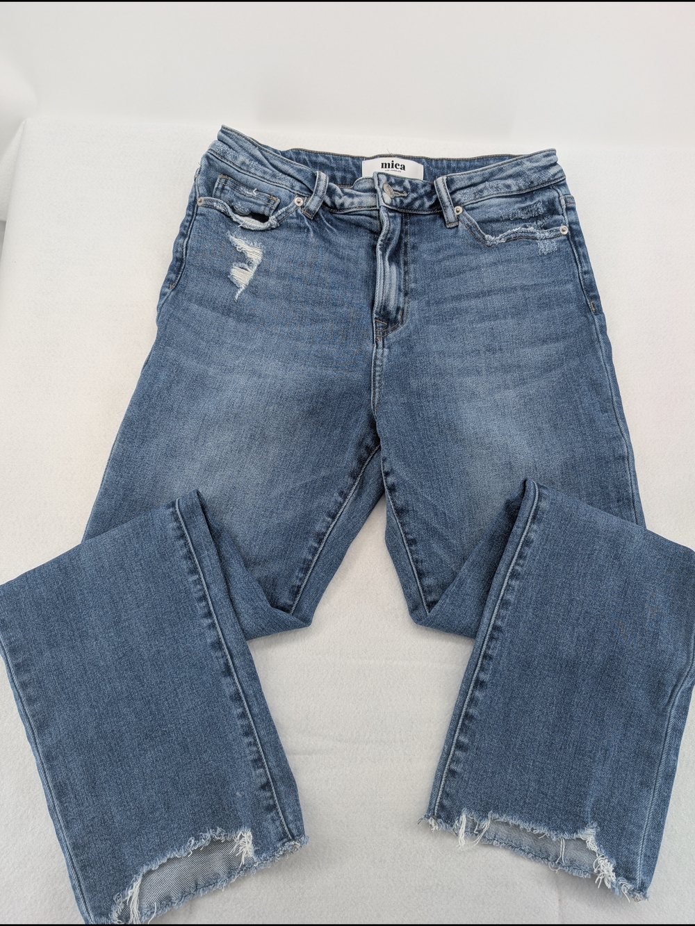 Mica High-Rise Distressed Straight Jeans - Blue